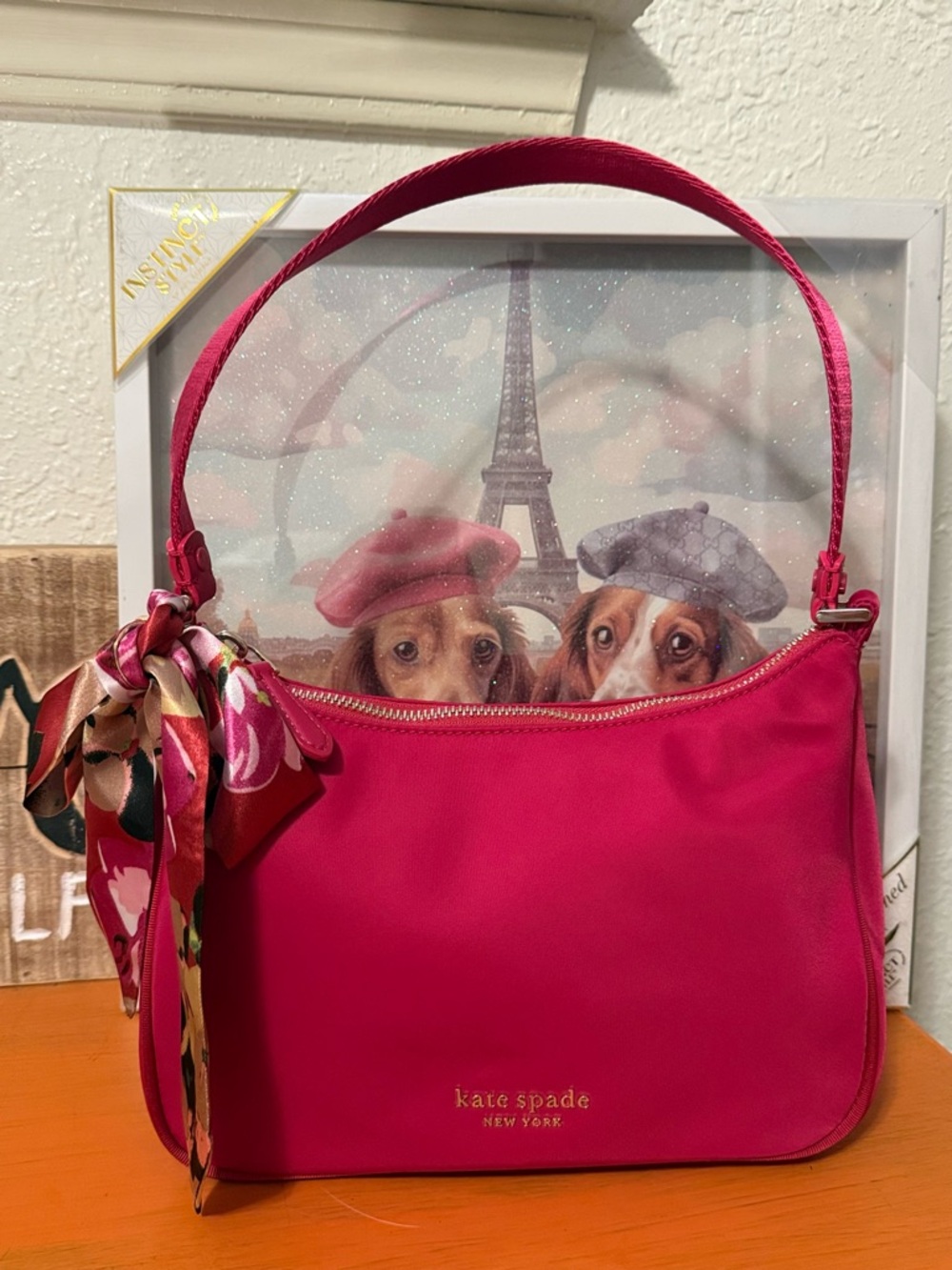 kate spade Hot Pink Shoulder Bag with Floral Scarf